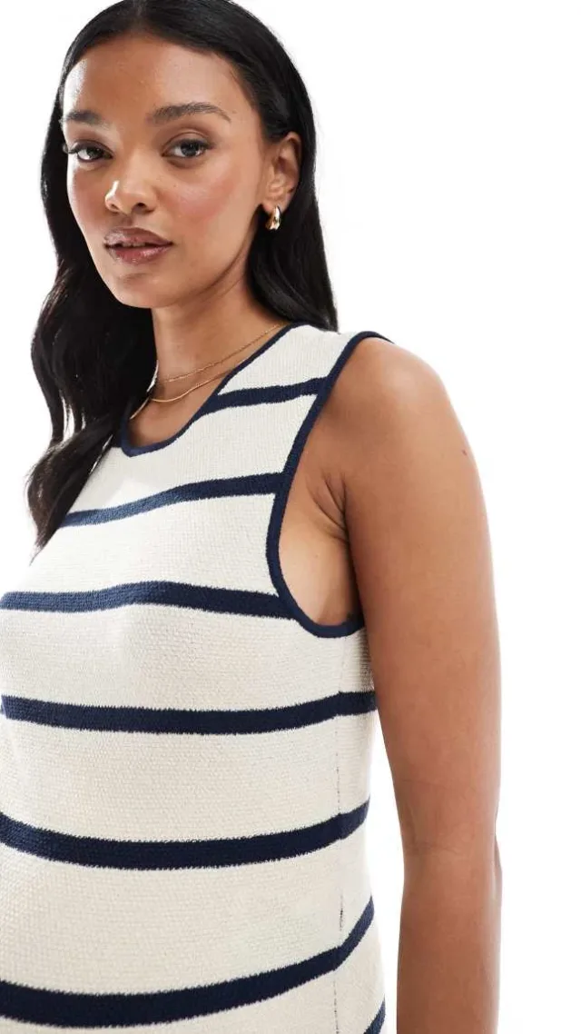 Vero Moda Maternity Jersey Knit Ankle Dress In Cream And Navy Stripe