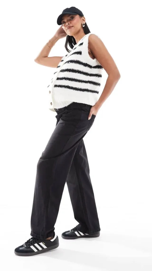Vero Moda Maternity Wide Leg Over The Bump Waistband Jeans In Washed Black