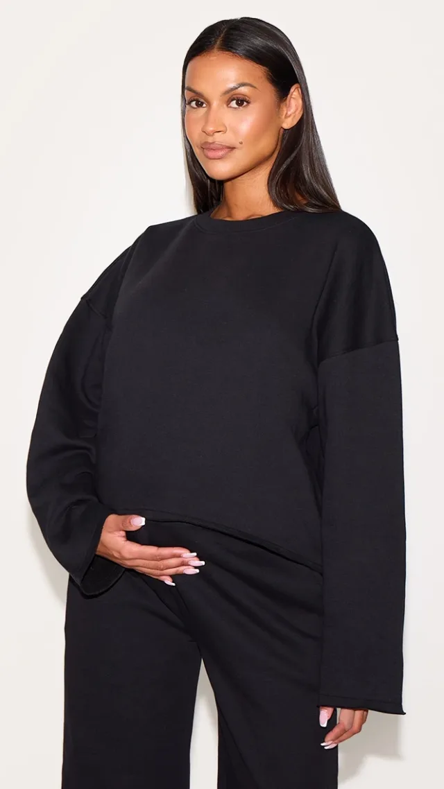 Maternity Black Cropped Fleeceback Sweatshirt