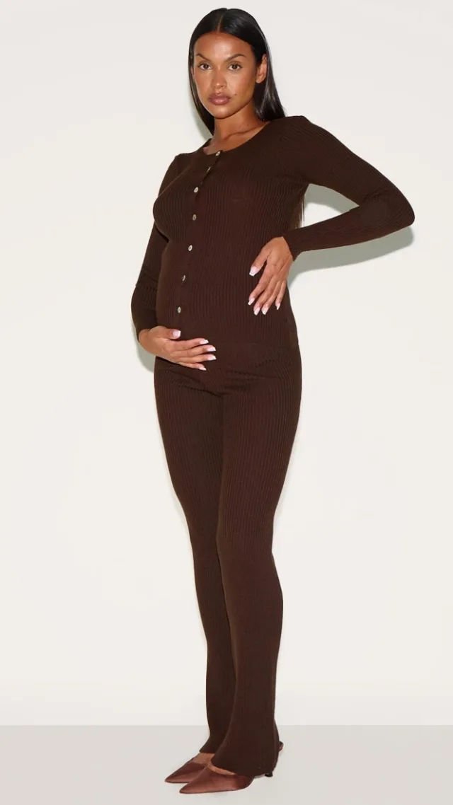 Maternity Chocolate Rib Knit Flare Pants