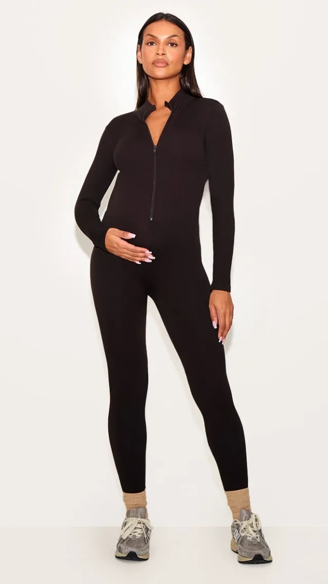 Maternity Chocolate Snatched Ribbed Jumpsuit