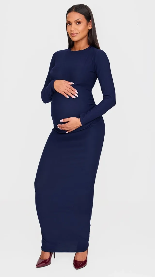 Maternity Navy Soft Touch Long Sleeve Maxi Dress