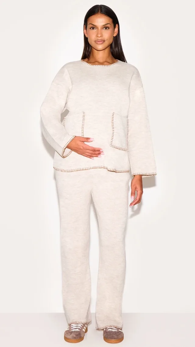 Maternity Oatmeal Knitted Straight Leg Pants