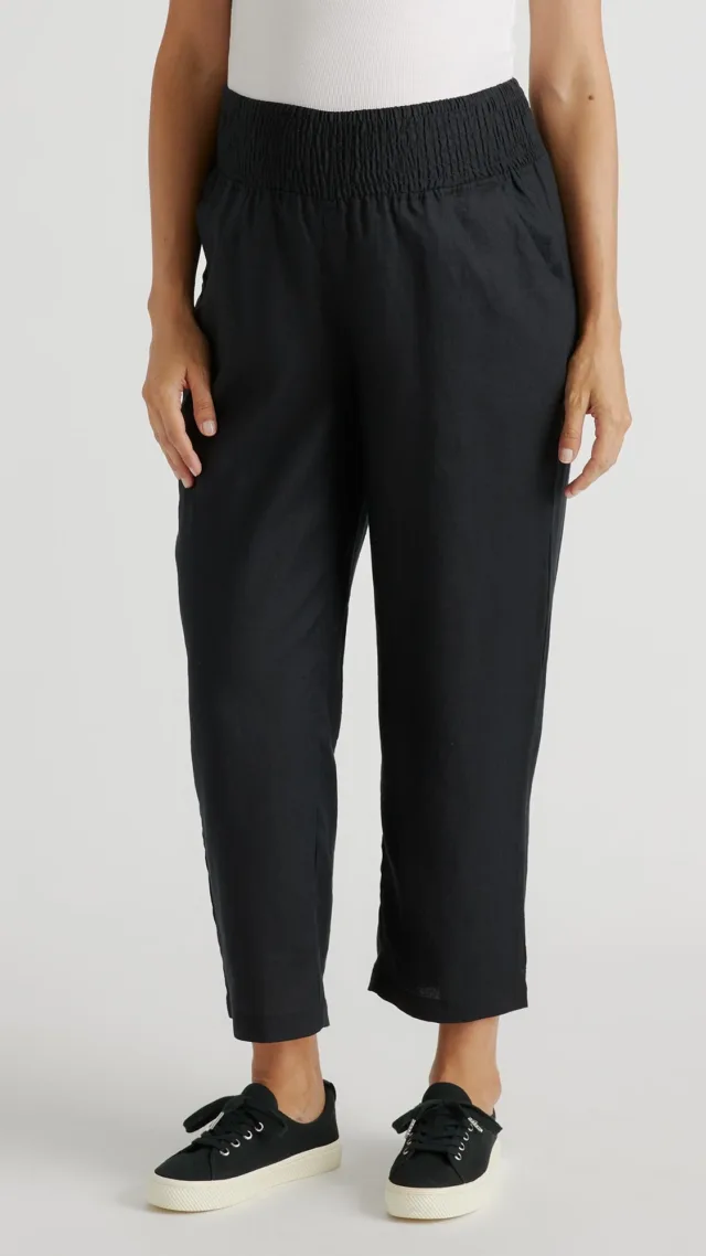 Black 100% European Linen Maternity Pants