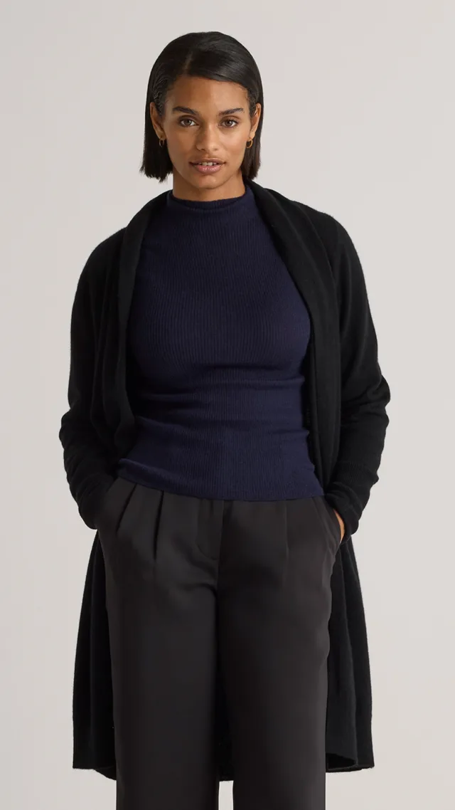 Black Mongolian Cashmere Duster Cardigan Sweater