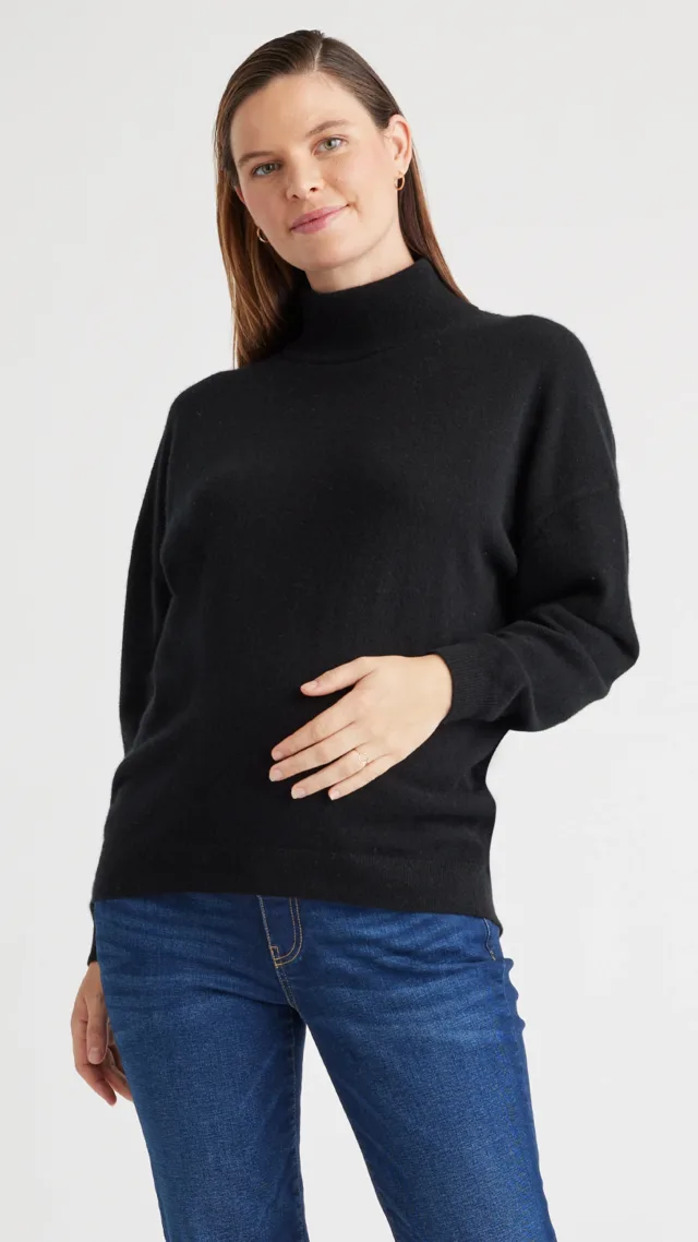 Black Mongolian Cashmere Maternity Turtleneck Sweater