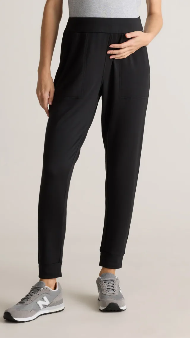 Black Supersoft Fleece Maternity Over Belly Joggers