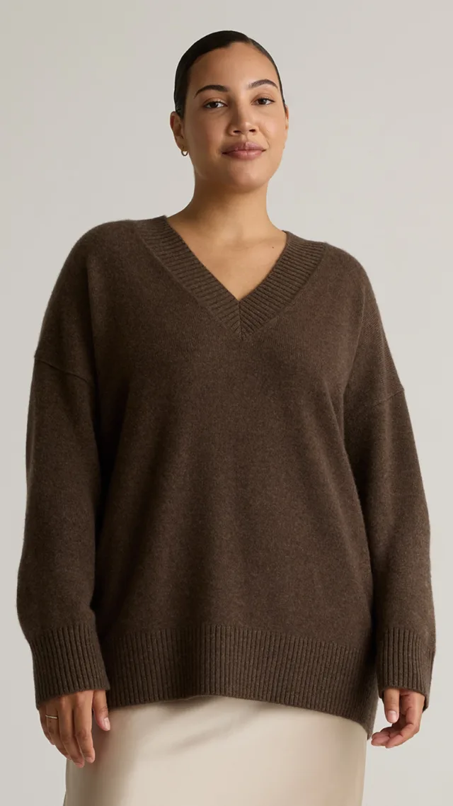 Brown Mongolian Cashmere Oversized V-Neck Sweater