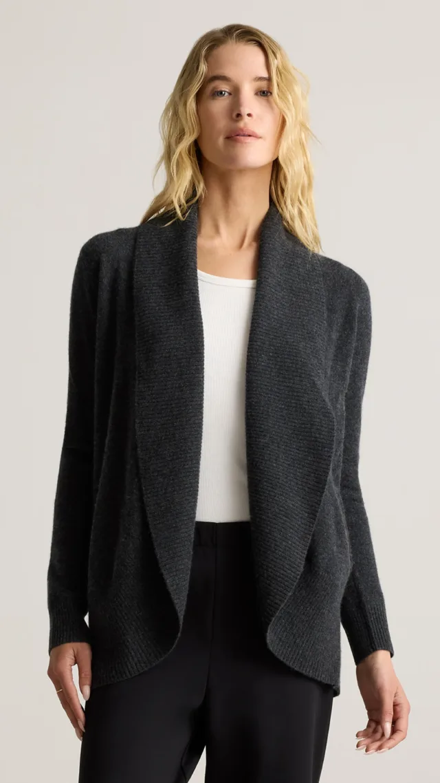Charcoal Mongolian Cashmere Open Cardigan Sweater