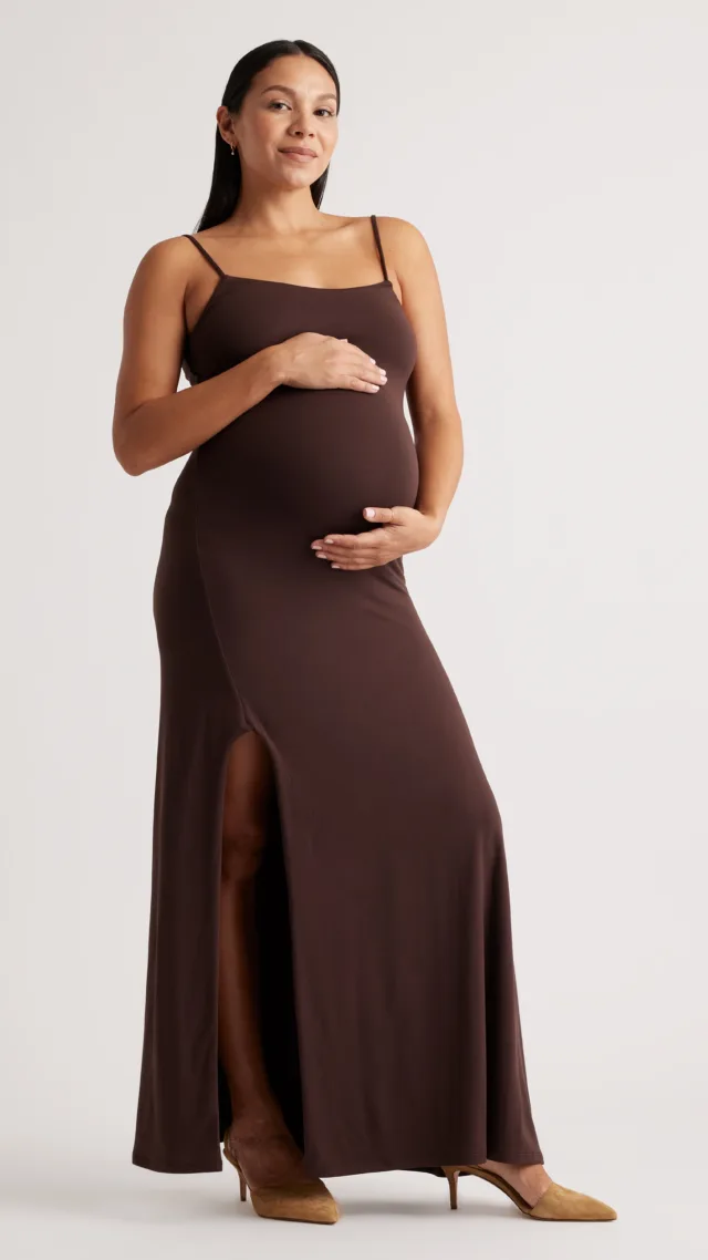 Chocolate Recycled Knit Maternity Maxi Dress