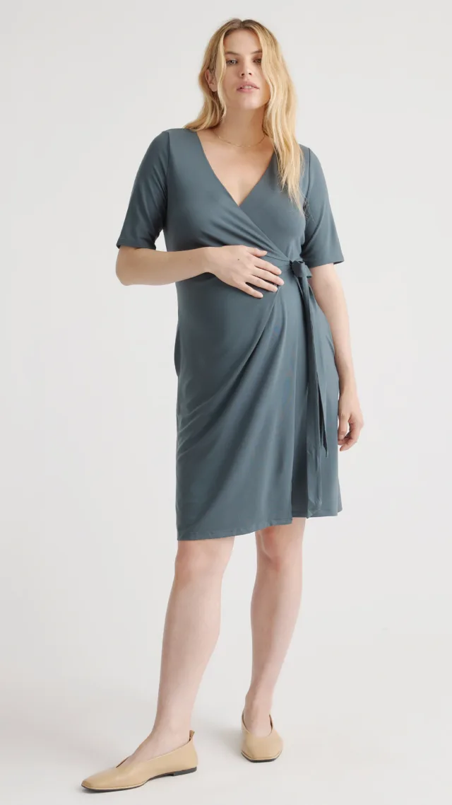 Dark Olive Tencel Jersey Maternity & Nursing Wrap Dress