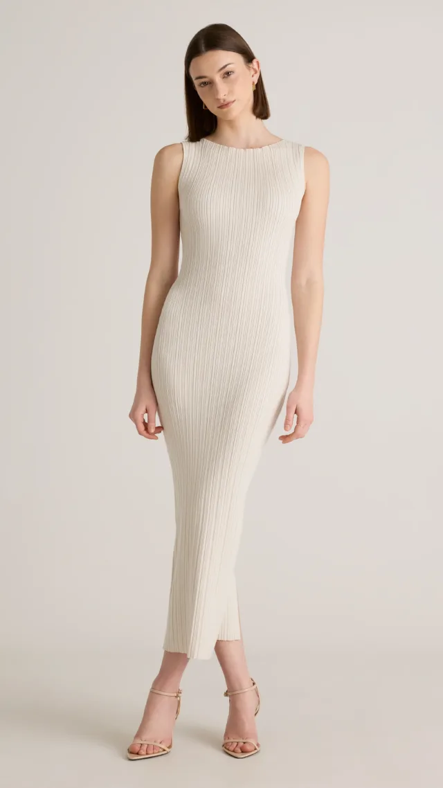 Heather Bone Cotton Cashmere Ribbed Sleeveless Midi Dress
