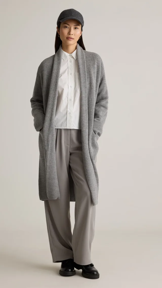 Heather Grey Australian Merino Wool Duster Cardigan