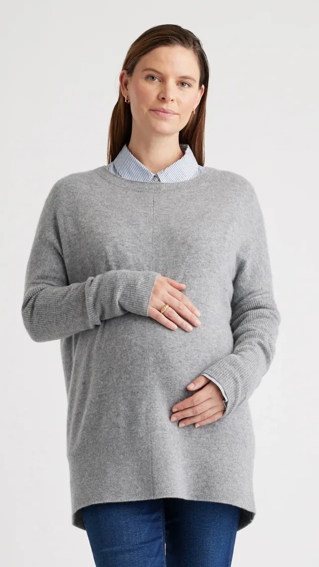 Heather Grey Mongolian Cashmere Maternity Oversized Batwing Sweater