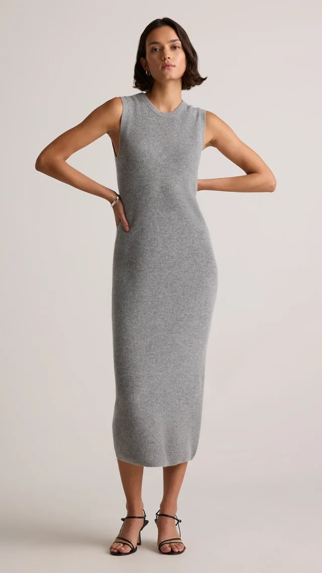 Heather Grey Mongolian Cashmere Sleeveless Midi Sweater Dress