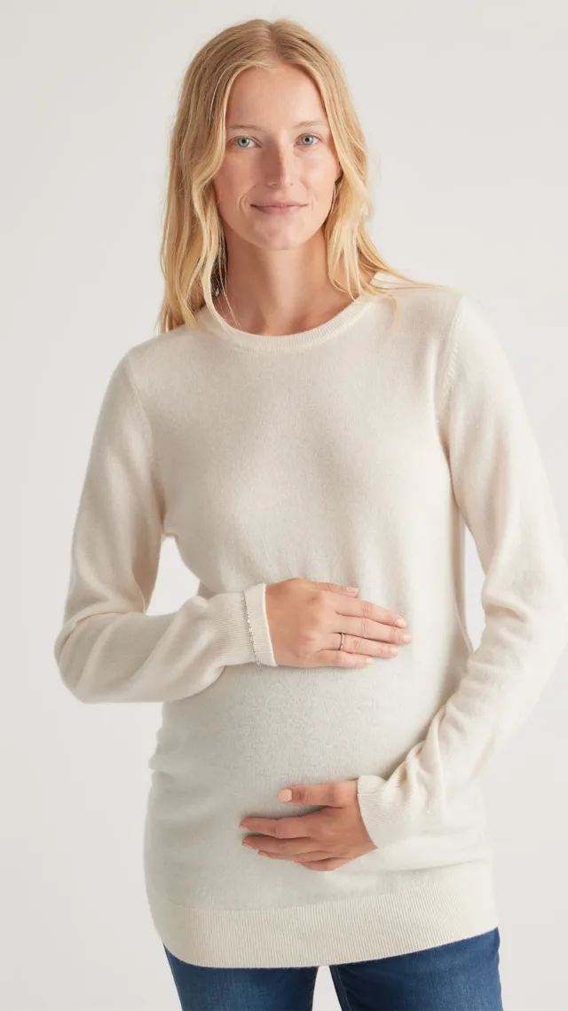 Ivory Mongolian Cashmere Maternity Crewneck Sweater