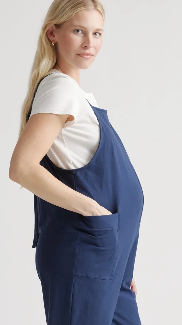 Navy Organic Cotton Maternity Overalls