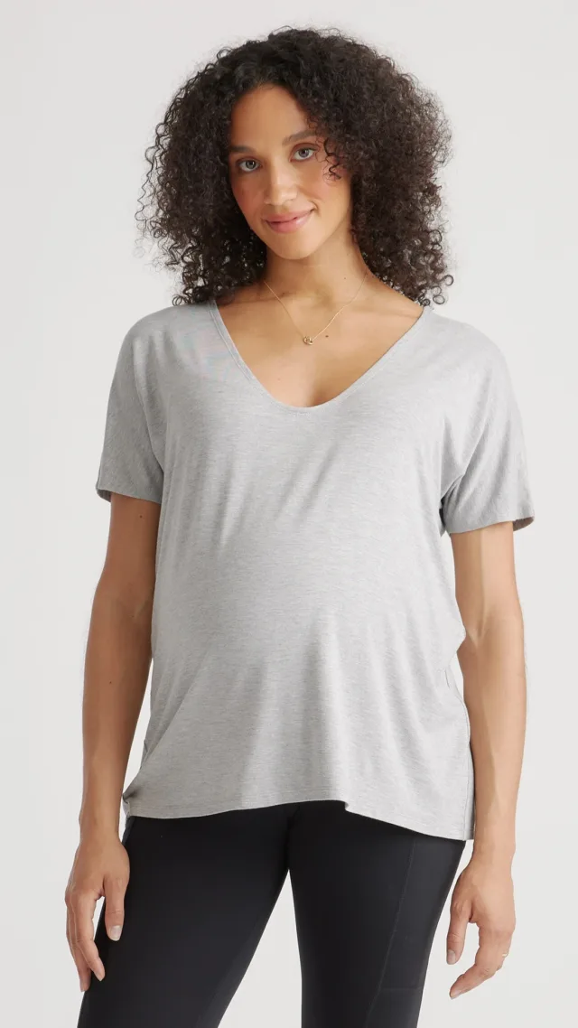 White/Grey Bamboo Jersey Maternity V-Neck Tee 2-Pack
