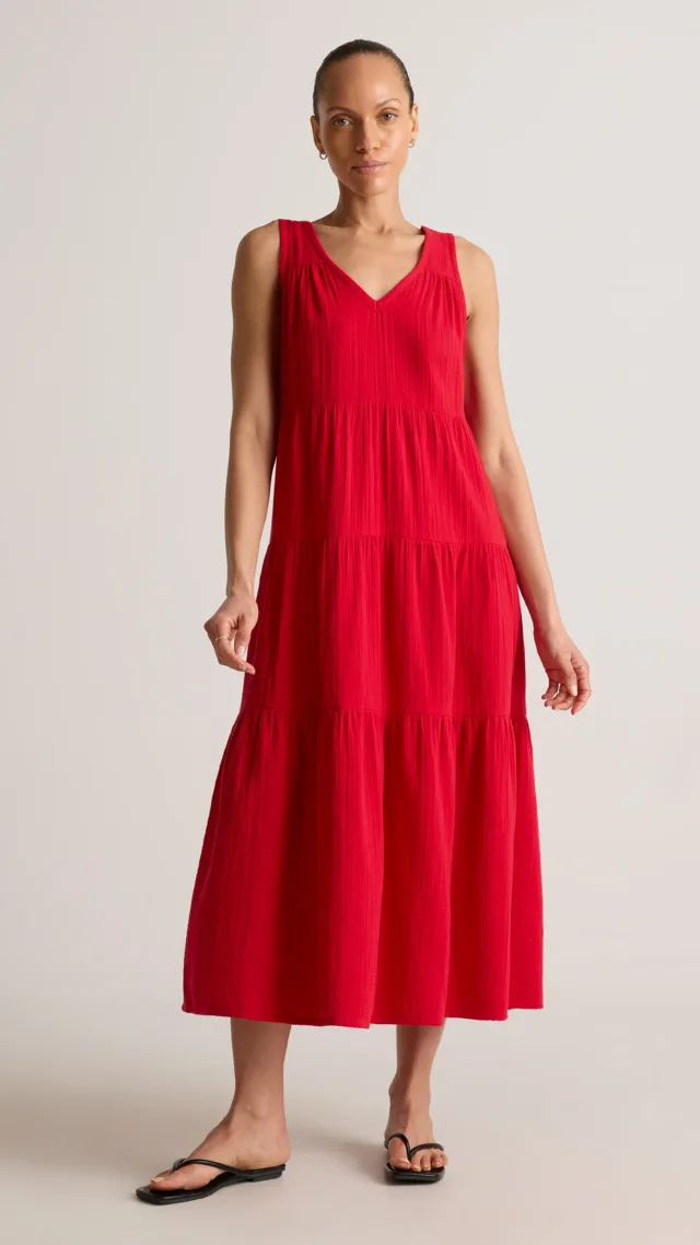 Wild Cherry 100% Organic Cotton Gauze Tiered Maxi Dress