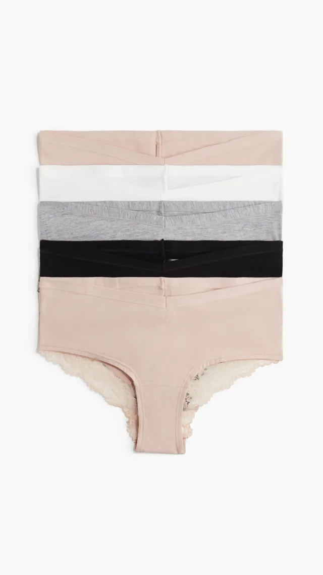 Mama 5-Pack Lace-Trimmed Cotton Hipster Briefs