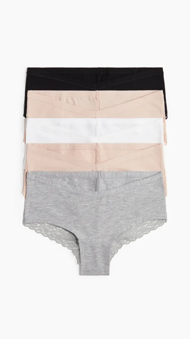 Mama 5-Pack Lace-Trimmed Cotton Hipster Briefs