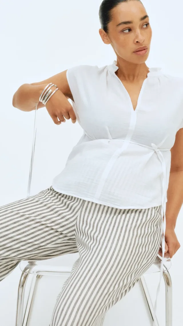 Mama Tie-Belt Muslin Blouse