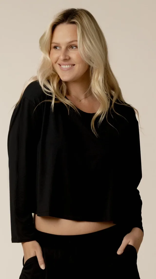Aria Bamboo Casual Cropped Long Sleeve Top