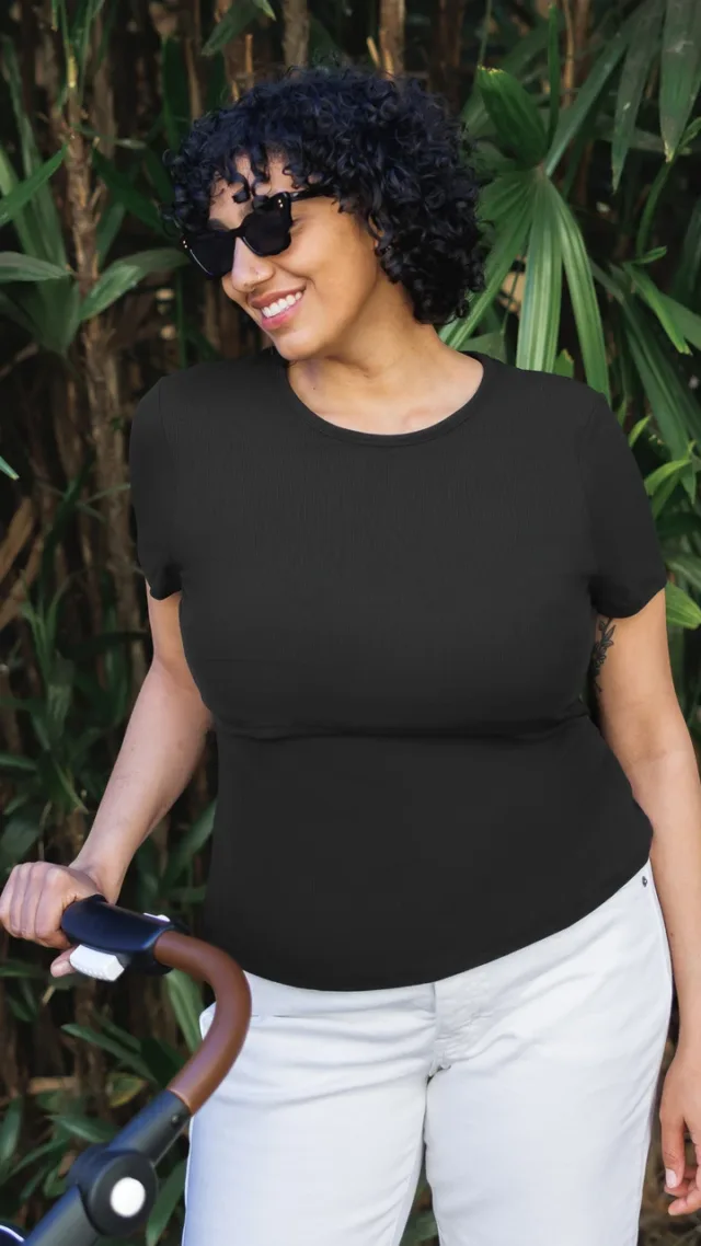 Ribbed Bamboo Crew Neck Nursing T-Shirt