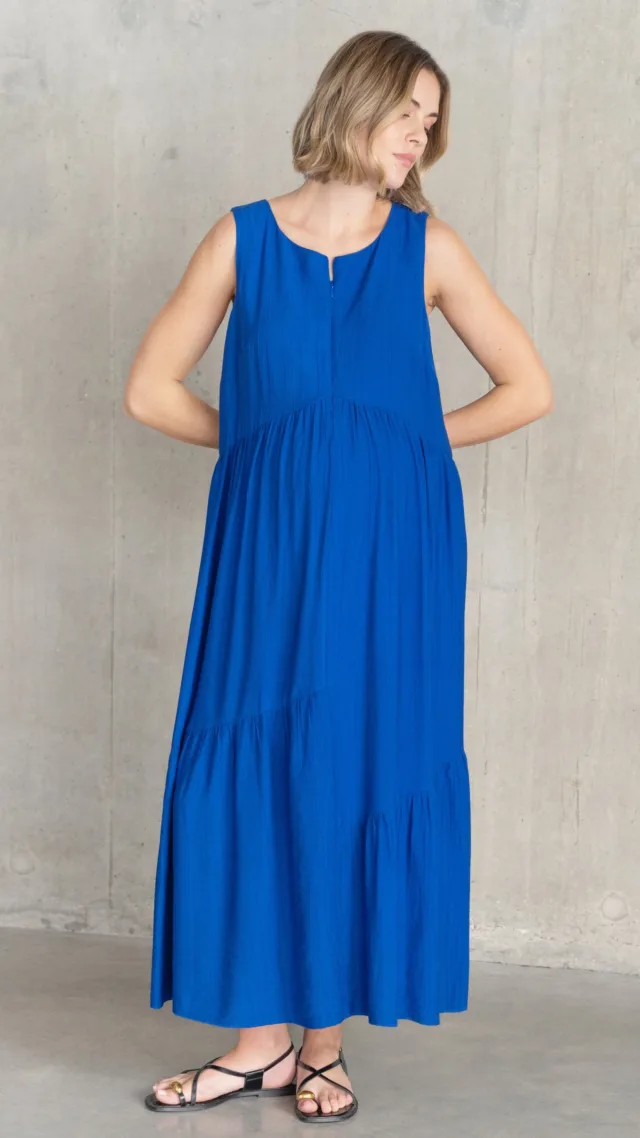 Asymmetric Zip-Front Tiered Maternity & Nursing Midi Dress