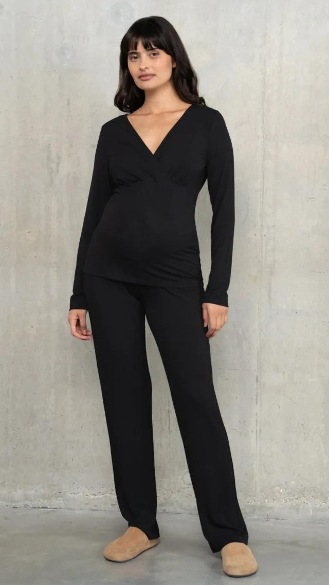 Black Bamboo Lounge Maternity Pajamas
