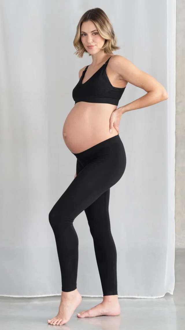 Black Bamboo Under-Bump Maternity Leggings