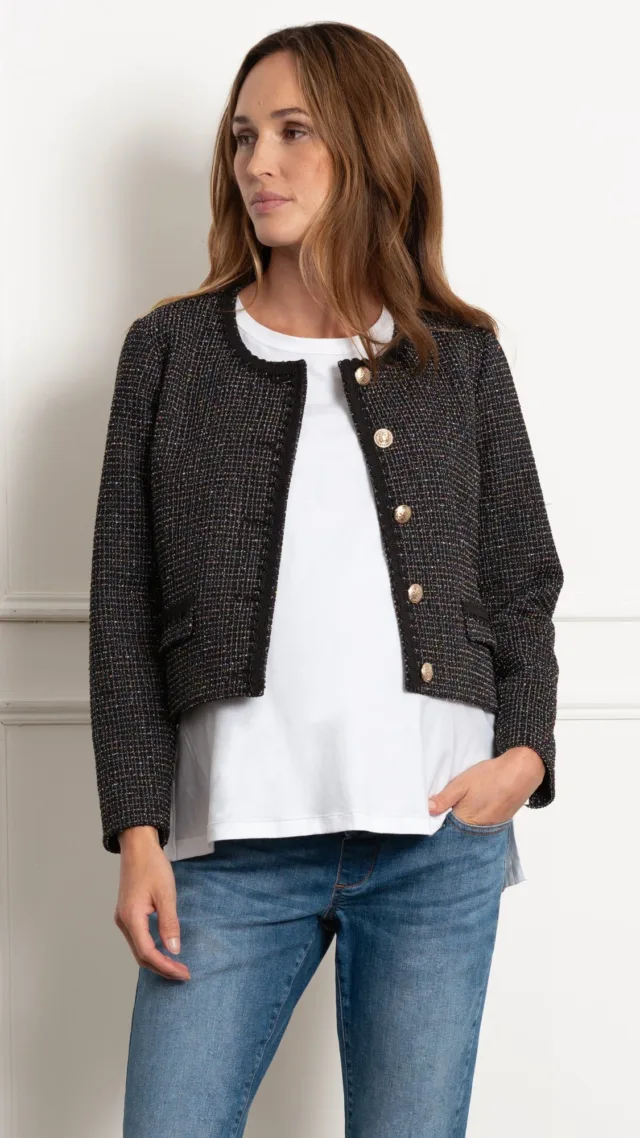 Black Stretch Tweed Maternity Jacket