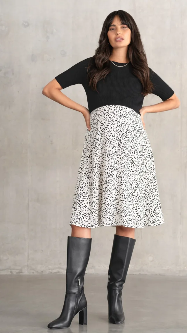 Black & White Knitted Top Maternity & Nursing Dress