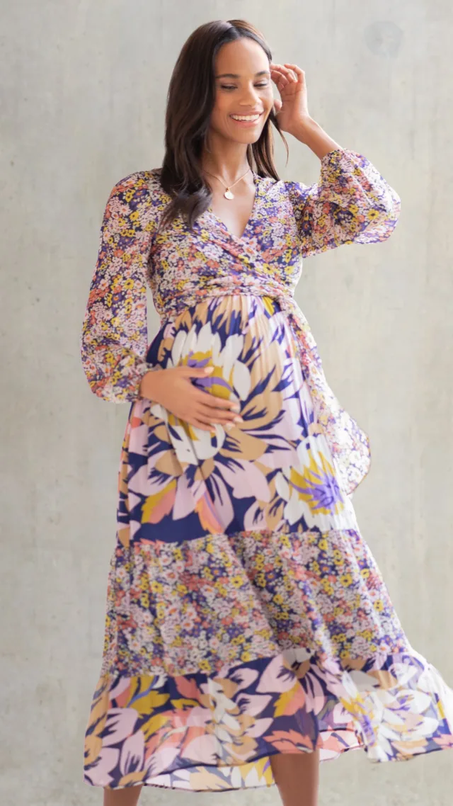 Boho Floral Maternity & Nursing Midi Dress