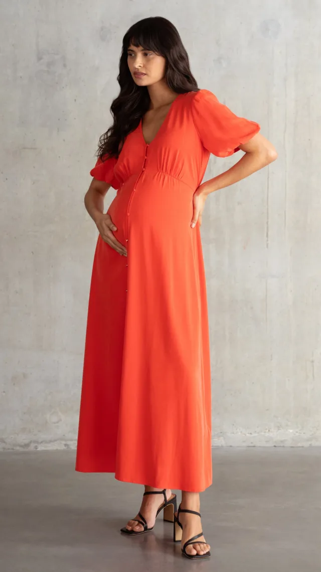 Button-Through V-Neck Maternity & Nursing Dress