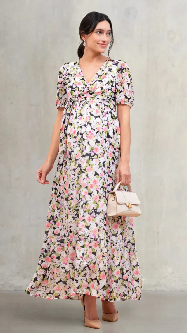 Chiffon Wrap-Top Maxi Maternity And Nursing Dress
