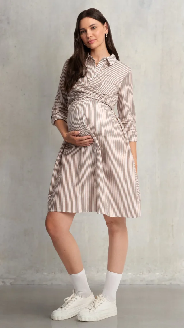 Cotton-Blend Stripe Maternity & Nursing Shirt Dress