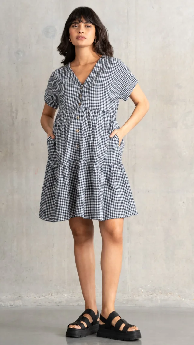 Cotton Gingham Button-Down Shift Maternity-To-Nursing Dress