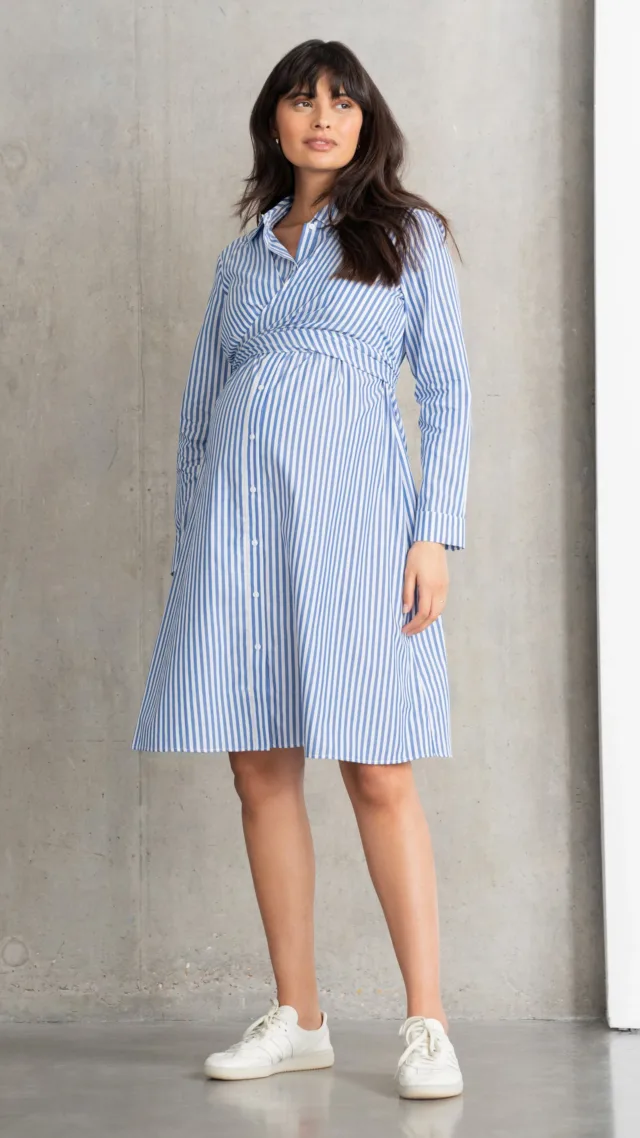 Cotton & Lyocell Maternity & Nursing Stripe Shirt Dress