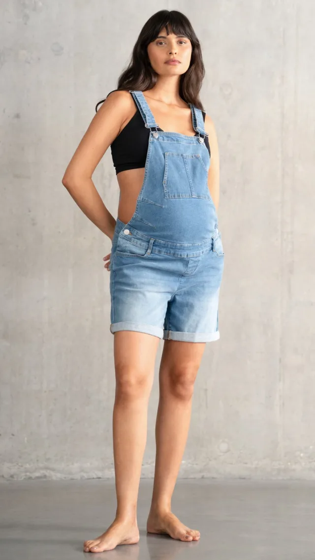 Cotton Maternity Short Overalls
