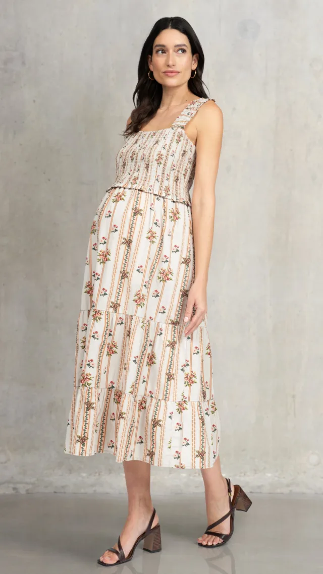 Cotton Strappy Midi Maternity-To-Nursing Dress