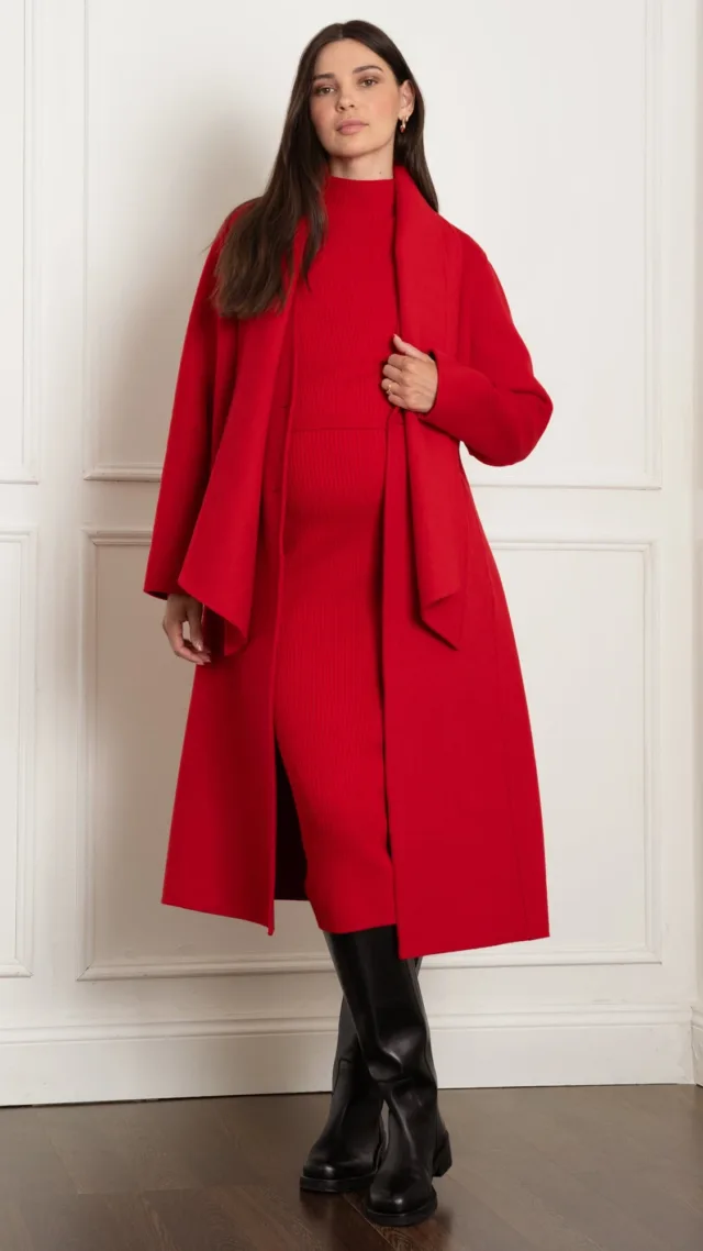 Double-Breasted Wool Maternity Coat With Tie