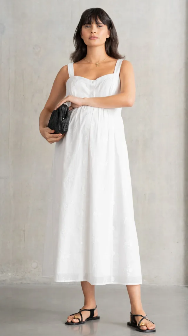 Embroidered Button-Down Midi Maternity & Nursing Dress