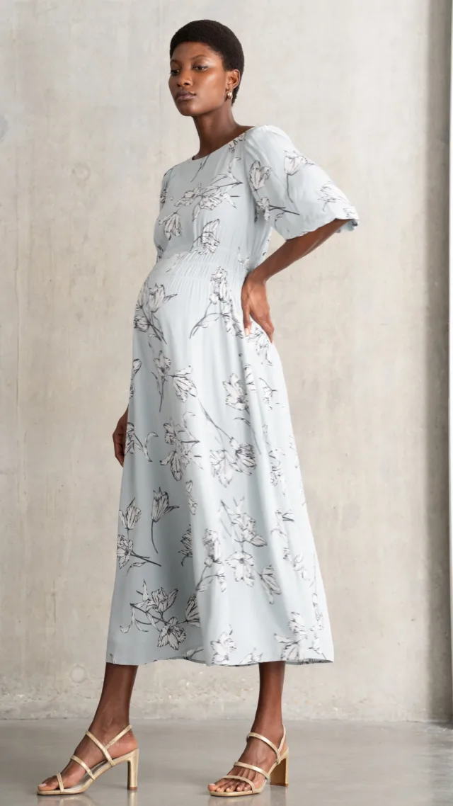 Etched Tulip Shirred Waist Maxi Maternity Dress