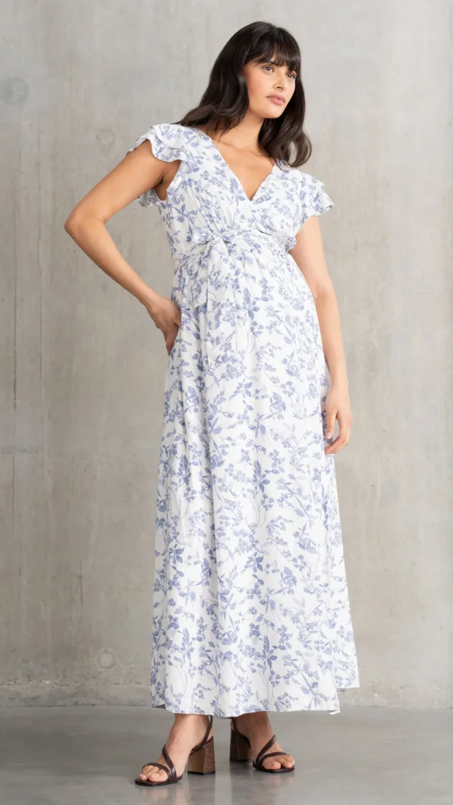 Flutter Sleeve Maxi Wrap Maternity Dress