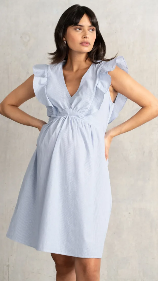Frill Placket Stripe Maternity Dress