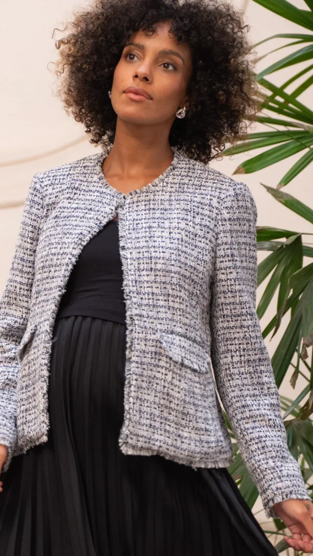 Fringed Tweed Maternity Jacket