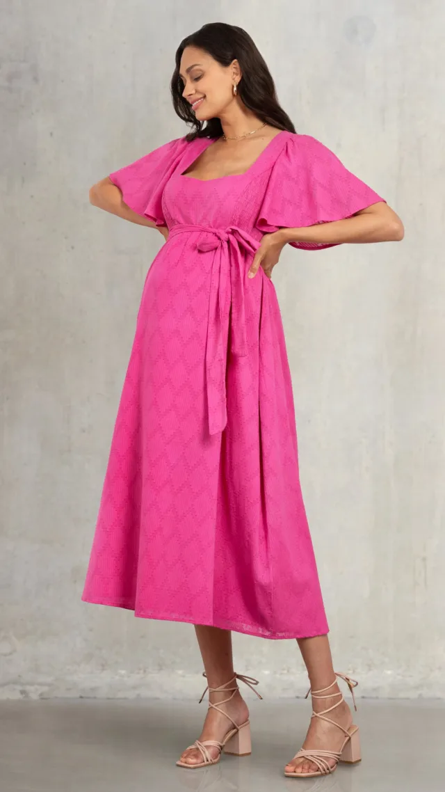 Fuchsia Pink Cotton Broderie Maternity & Nursing Dress