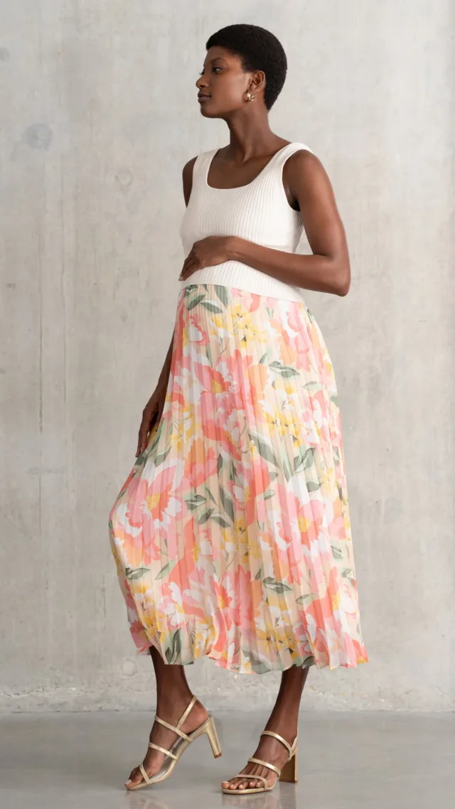 Knit Maternity & Nursing Top With Pleat Skirt