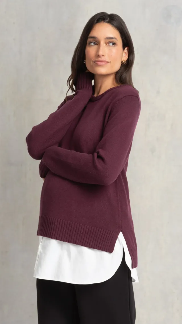 Knit Sweater With Woven Maternity & Nursing Shirt